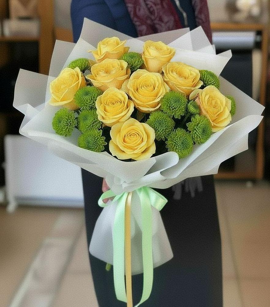 Букет цветов из: Хризантемы и Розы в Болгаре