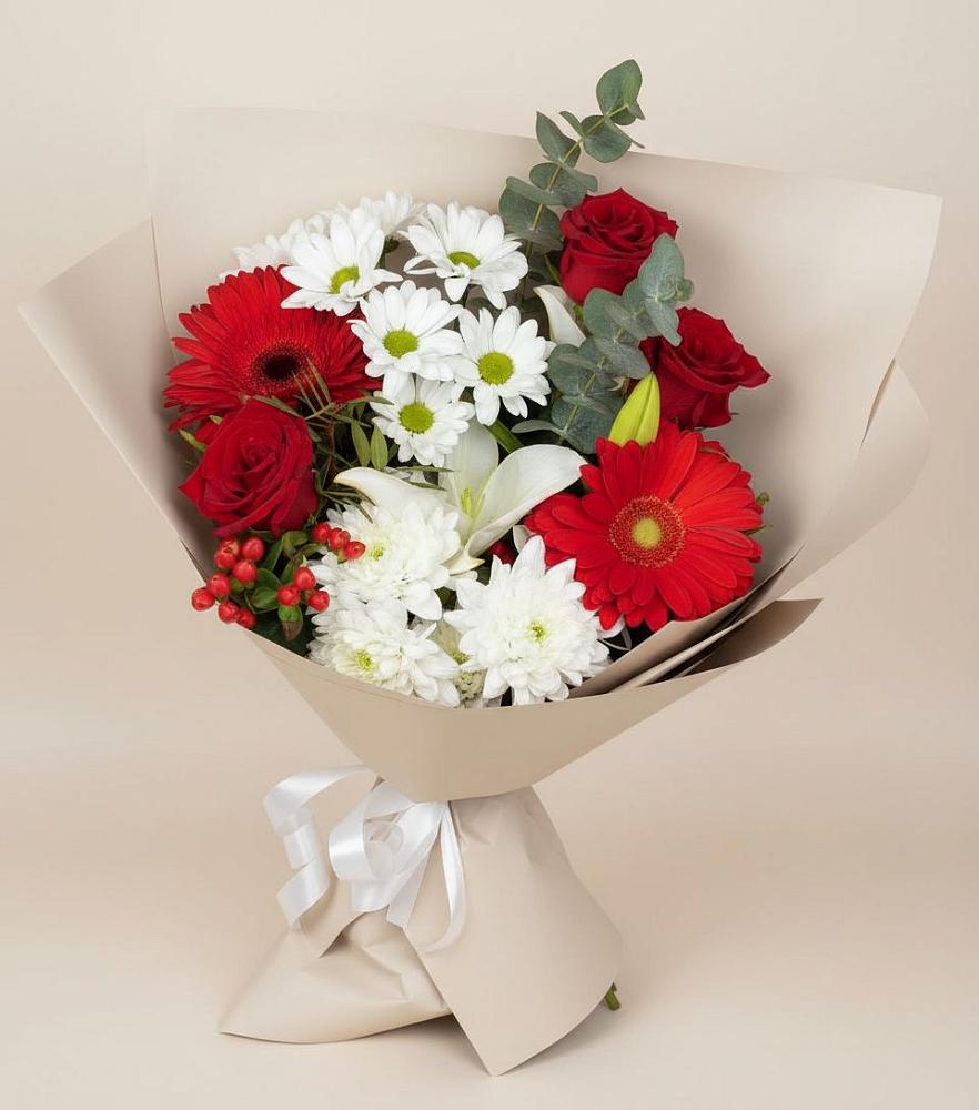 Букет цветов из: Розы, Хризантемы, Герберы и Лилии в Болгаре