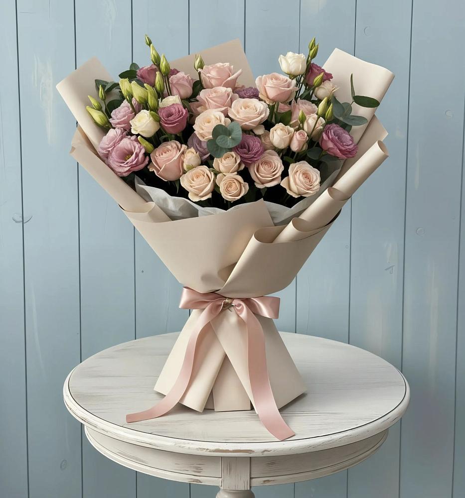 Букет цветов из: Розы и Лизиантусы в Болгаре