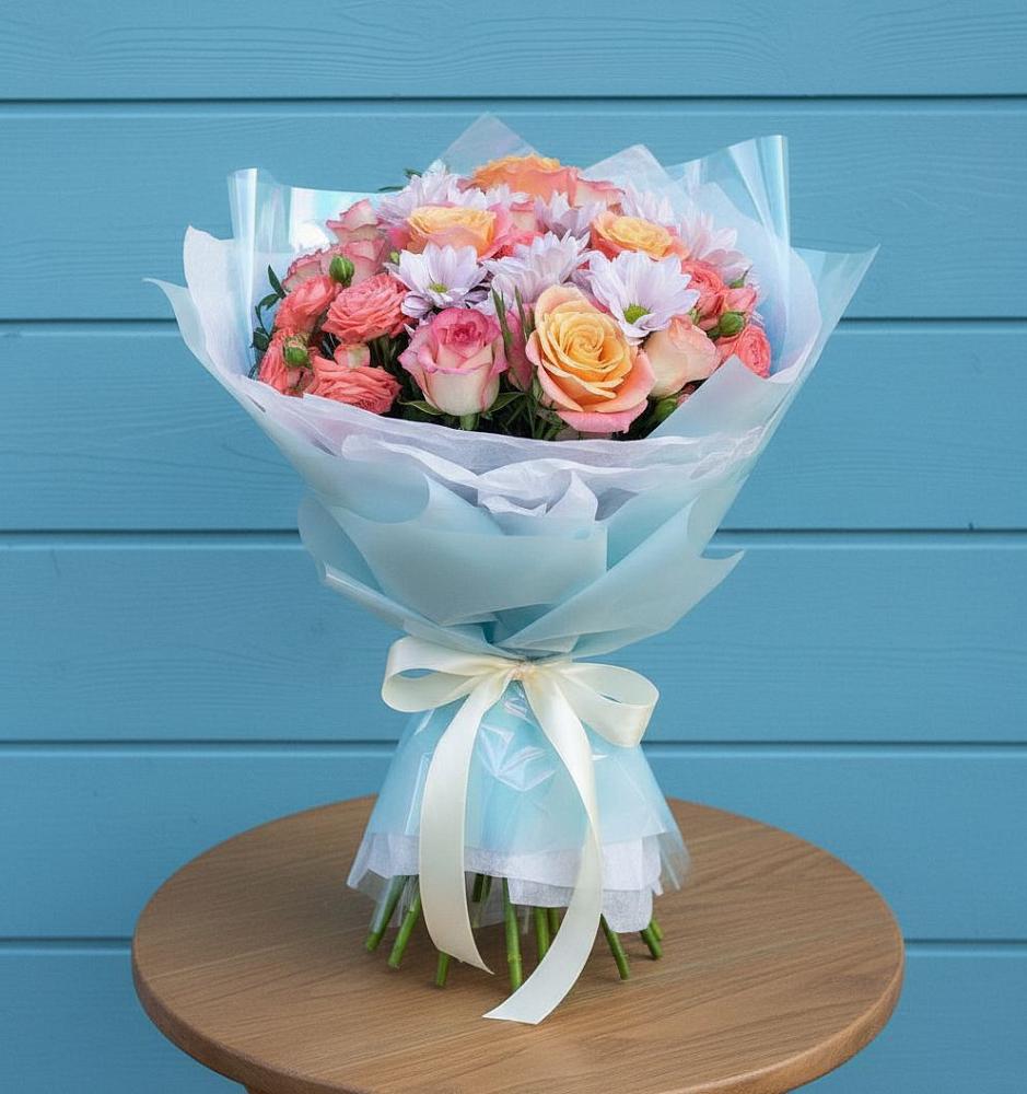 Букет цветов из: Хризантемы и Розы в Болгаре