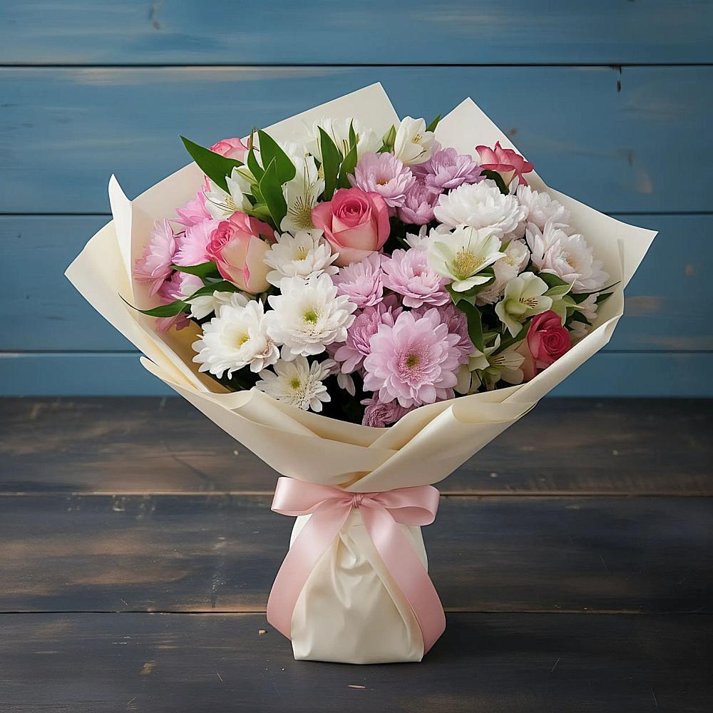 Букет цветов из: Хризантемы, Альстромерии и Розы в Болгаре